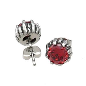 Stainless Steel Stud Earring Pave Rhinestone Lotus Antique Silver, approx 9mm