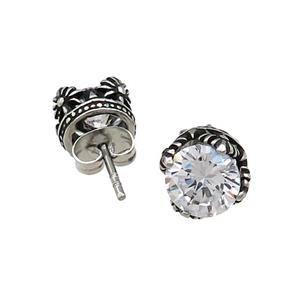 Stainless Steel Stud Earring Pave Rhinestone Antique Silver, approx 9mm