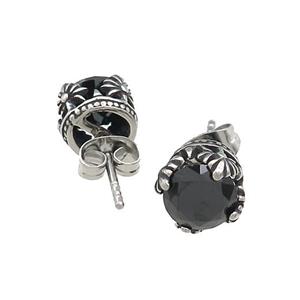 Stainless Steel Stud Earring Pave Rhinestone Antique Silver, approx 9mm