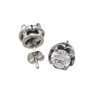 Stainless Steel Stud Earring Pave Rhinestone Antique Silver, approx 9mm