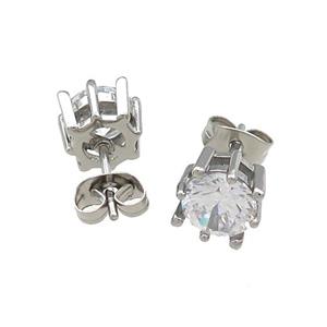 Raw Stainless Steel Stud Earring Pave Rhinestone, approx 8mm