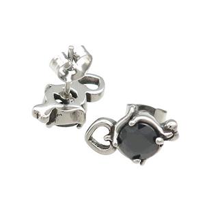 Stainless Steel Stud Earring Pave Rhinestone Antique Silver, approx 9.5-14mm