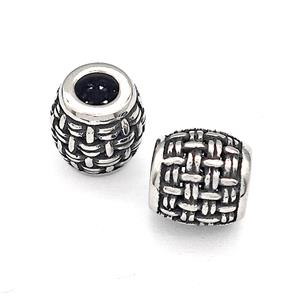316 Stainless Steel Barrel Beads Hollow Large Hole Antique silver, approx 9-10mm, 4mm hole