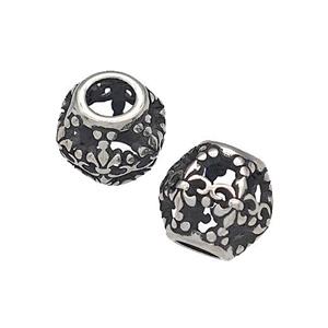 316 Stainless Steel Round Beads Fleur De Lis Hollow Large Hole Antique silver, approx 9-10mm, 4mm hole