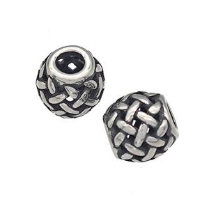 316 Stainless Steel Barrel Beads Hollow Large Hole Antique silver, approx 9-10mm, 4mm hole
