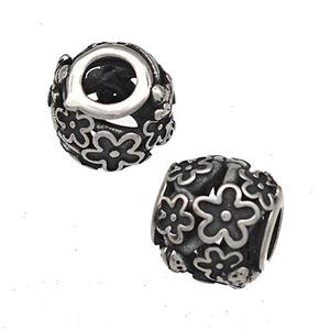 Stainless Steel Round Beads Hollow Large Hole Antique Silver, approx 9-10mm, 4mm hole