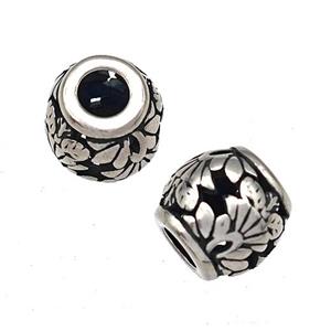 Stainless Steel Barrel Beads Hollow Large Hole Antique Silver, approx 9-10mm, 4mm hole
