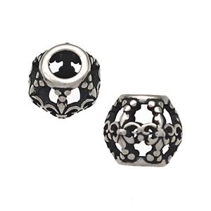 Stainless Steel Round Beads Hollow Large Hole Antique Silver, approx 9-10mm, 4mm hole