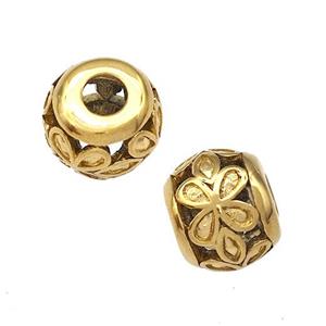 Stainless Steel Round Beads Flower Hollow Large Hole Gold Plated, approx 9-10mm, 4mm hole