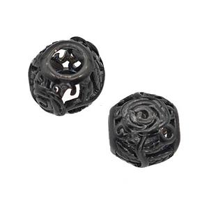 Stainless Steel Round Beads Flower Large Hole Hollow Black Plated, approx 9-10mm, 4mm hole