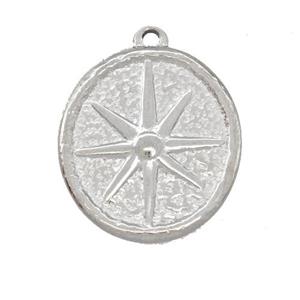 Raw Stainless Steel Compass Pendant, approx 18-20mm