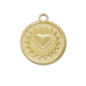 Stainless Steel Heart Pendant Circle Gold Plated, approx 19mm