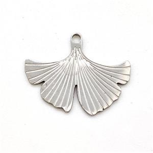 Raw Stainless Steel Ginkgo Leaf Pendant, approx 10-17mm