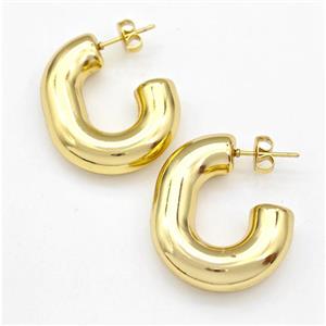 304 Stainless Steel Stud Earring Hollow Gold Plated, approx 8mm, 25-28mm