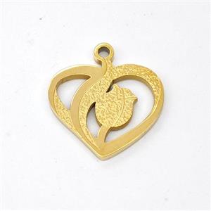 Stainless Steel Heart Pendant Tulip Gold Plated, approx 14-16mm