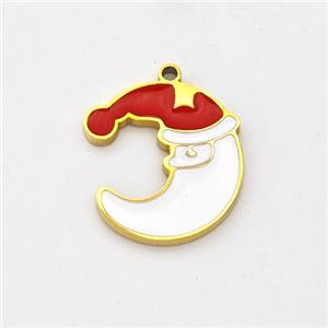 Santa Claus Charms Stainless Steel Pendant Red Enamel Moon Gold Plated, approx 11-13mm