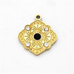 Stainless Steel Flower Pendant Pave Rhinestone Gold Plated, approx 14mm