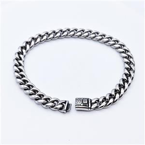304 Stainless Steel Bracelet Antique Silver, approx 8-20mm, 8mm, 21cm length