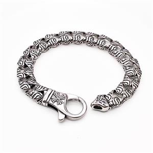 304 Stainless Steel Bracelet Antique Silver, approx 20-28mm, 12mm, 21cm length