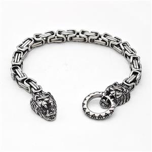304 Stainless Steel Lion Bracelet Antique Silver, approx 15-25mm, 19mm, 6mm, 21cm length