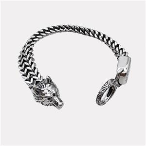 304 Stainless Steel Bracelet Wolf Antique Silver, approx 18-25mm, 17-40mm, 12mm, 21cm length
