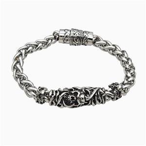304 Stainless Steel Bracelet Antique Silver, approx 12-30mm, 11mm, 8mm, 21cm length