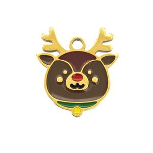 Christmas Reindeer Charms 304 Stainless Steel Pig Pendant Enamel Gold Plated, approx 13-15mm