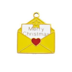 Christmas Envelop Charms 304 Stainless Steel Pendant Enamel Merry Christmas Gold Plated, approx 14-15mm