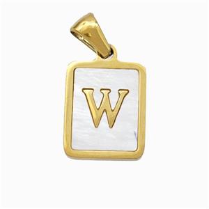 Stainless Steel Rectangle Pendant Pave Shell Letter-W Gold Plated, approx 12-15mm