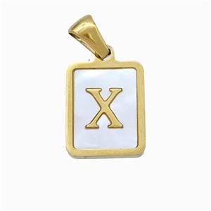 Stainless Steel Rectangle Pendant Pave Shell Letter-X Gold Plated, approx 12-15mm