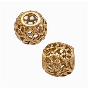 Titanium Steel Round Beads Large Hole Hollow Clover Rose Gold, approx 9-10mm, 4mm hole