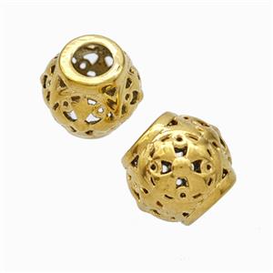 Titanium Steel Round Beads Large Hole Hollow Gold Plated, approx 9-10mm, 4mm hole