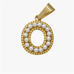 Stainless Steel Pendant Pave Pearlized Resin Letter-O Gold Plated, approx 10-15mm