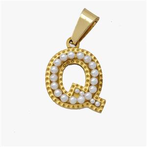 Stainless Steel Pendant Pave Pearlized Resin Letter-Q Gold Plated, approx 10-15mm