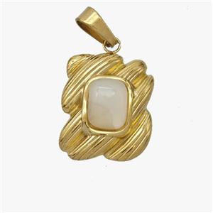 Stainless Steel Pendant Pave White Jade Gold Plated, approx 15-17mm