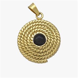 Stainless Steel Spiral Circle Pendant Pave Black Onyx Gold Plated, approx 20mm