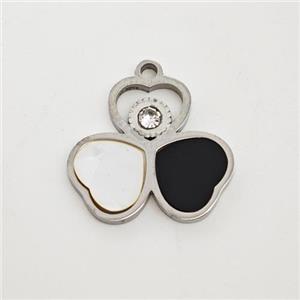 Raw Stainless Steel Clover Pendant Pave Shell Acrylic Rhinestone, approx 15mm