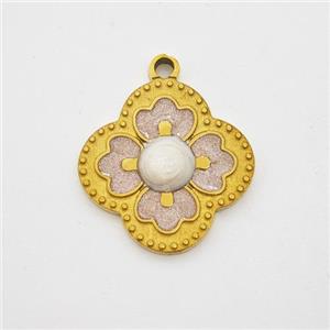 Stainless Steel Clover Pendant Painted Gold Plated, approx 14.5mm