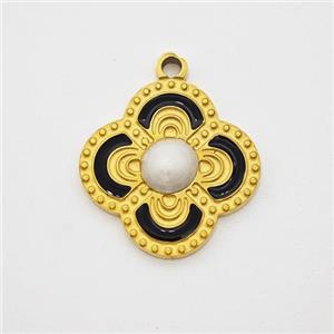 Stainless Steel Clover Pendant Enamel Gold Plated, approx 14.5mm