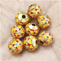 Alloy Round Beads Multicolor Enamel Large Hole Gold Plated, approx 11mm, 2.5mm hole
