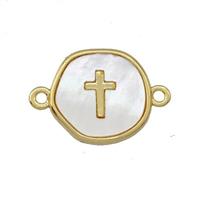 Copper Circle Connector Cross Pave Shell Gold Plated, approx 14mm