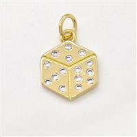 Copper Hexagon Pendant Micro Pave Zirconia Dice Gold Plated, approx 12mm