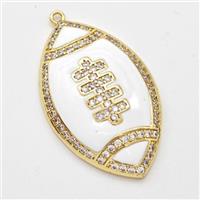 American Football Charms Copper Rugby Pendant Pave Zirconia White Enamel Sport Gold Plated, approx 22-35mm