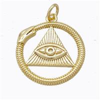 Copper Triangle Eye Pendant Pave Zirconia Snake Gold Plated, approx 19mm