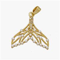 Copper Shark-tail Pendant Pave Pearlized Resin Gold Plated, approx 20mm