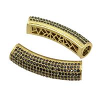 copper tube beads paved black zircon, gold plated, approx 10-40mm