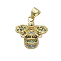 Copper Honeybee Pendant Pave Zircon Multicolor Gold Plated, approx 15-17mm
