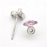 Copper Stud Earrings Pave Pink Zirconia Eye Platinum Plated, approx 7mm