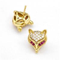 Copper Stud Earrings Pave Zirconia Fox Gold Plated, approx 11-13mm