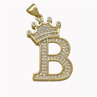 Copper Letter-B Pendant Micro Pave Zirconia Crown Gold Plated, approx 18-25mm